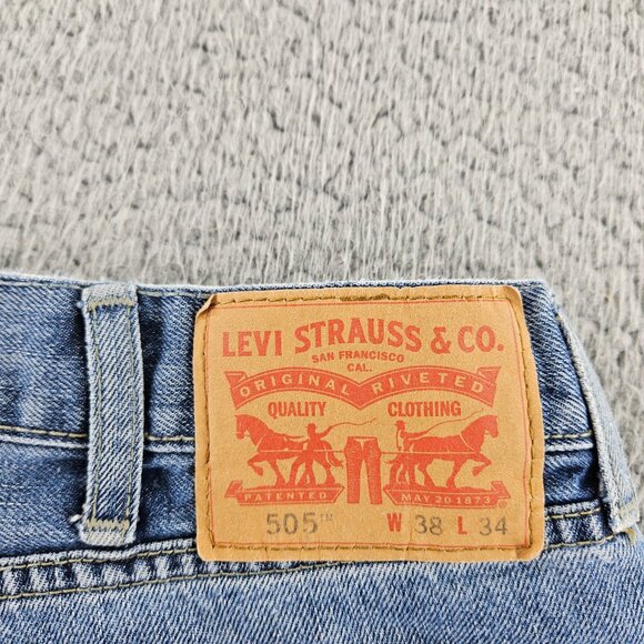 Levis Jeans Mens 38x34 Blue 505 Regular Fit Straight Leg Modern Work Pants - Picture 15 of 16